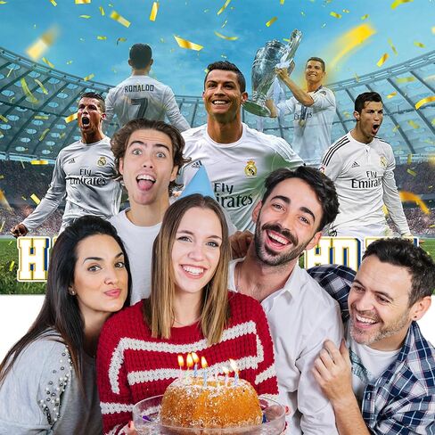 خلفية لحفلة عيد ميلاد ريال مدريد ريال مدريد 5 × 3 قدم، بوستر علم لخلفية صور كرة القدم، لوازم حفلات اعياد الميلاد، دعائم كشك الصور للاولاد والاطفال in Kuwait