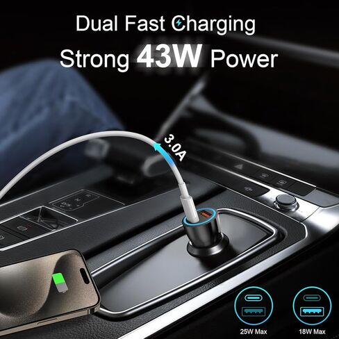 iPhone 15 Car Charger [ MFi Certified] 43W Dual Port USB C Car Charger Adapter with 6FT USB-C to USB-C Fast Charging Cable for iPhone 15/15 Plus/15 Pro/15 Pro Max/14/13/12, iPad Pro/Air/Mini in Saudi Arabia