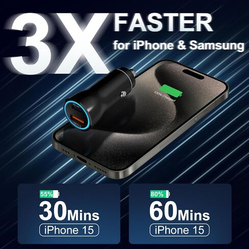 iPhone 15 Car Charger [ MFi Certified] 43W Dual Port USB C Car Charger Adapter with 6FT USB-C to USB-C Fast Charging Cable for iPhone 15/15 Plus/15 Pro/15 Pro Max/14/13/12, iPad Pro/Air/Mini in Saudi Arabia