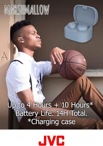 JVC Truly Wireless Earbuds Headphones, Bluetooth 5.0, Water Resistance(Ipx5), Long Battery Life (4+10 Hours), Secure and Comfort Fit with Memory Foam Earpieces - HAA10TH (Misty Gray) in Saudi Arabia
