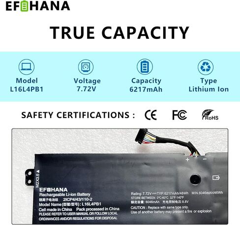 استبدال بطارية الكمبيوتر المحمول EFOHANA L16L4PB1 L16C4PB1 لجهاز ideapad Yoga 720-13IKB 730-13IKB Yoga 730-13IWL Series Notebook 5B10M52738 5B10M52739 L16M4PB1 5B10M52740 7.72V 48Wh 6217mAh 4 خلايا in Saudi Arabia