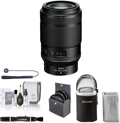 عدسة Nikon NIKKOR Z MC مقاس 105 مم f/2.8 VR S، حزمة مع طقم مرشح ProOptic مقاس 62 مم، وحافظة عدسة ناعمة، ومنظف العدسات، ومجموعة التنظيف، وحزام غطاء العدسة العالمي in Kuwait