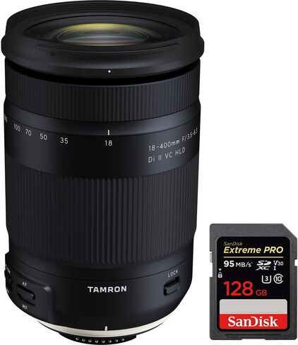 تامرون (AFB028N-700) 18-400 ملم f/3.5-6.3 Di II VC HLD عدسة زووم لنيكون ماونت + بطاقة ذاكرة سانديسك اكستريم برو SDXC 128GB in Kuwait