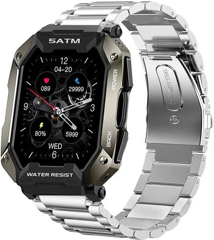 متوافق مع نطاقات AMAZTIM C20، سوار Lamshaw من الفولاذ المقاوم للصدأ بديل متوافق مع Kospet Tank M1 Pro/AMAZTIM C20 1.71 بوصة ساعة ذكية رياضية عسكرية/ساعات Slothcloud الذكية/C20 ساعة ذكية عسكرية in Kuwait
