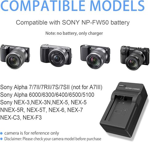 مجموعة شاحن بطارية KWTOUL NP-FW50 متوافقة مع كاميرا Sony Alpha A6500 A6400 A6300 A6000 A7، A7II، A7R، A7RII، A7S، A7SII، A7S2 NEX-3/5/7 Series in Kuwait