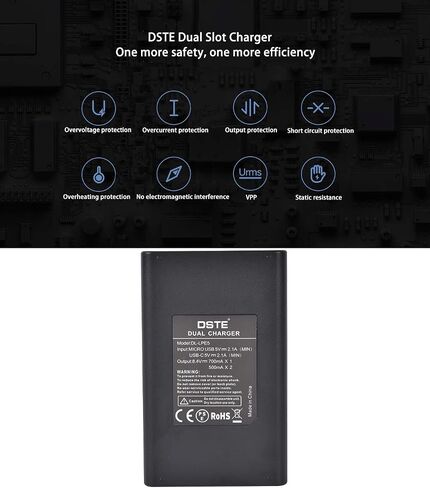 بديل DSTE لشاحن بطارية LCD مزدوج LP-E5 متوافق مع كاميرا Canon EOS 450D 500D 1000D Kiss F X2 X3 Rebel XS XSi T1i الرقمية مع منفذ Type-C ومنفذ Micro-USB in Saudi Arabia