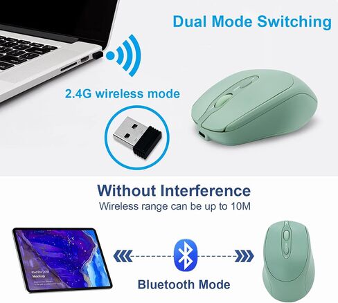 Rechargeable Wireless Bluetooth Mouse - Silent, Portable Slim Computer Mouse for Laptop, iPad, MacBook Pro/Air, PC, Surface Pro, Lenovo/Samsung Tablet (Green) in Kuwait