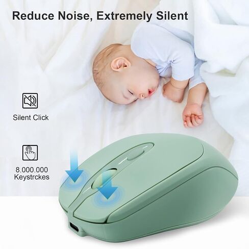 Rechargeable Wireless Bluetooth Mouse - Silent, Portable Slim Computer Mouse for Laptop, iPad, MacBook Pro/Air, PC, Surface Pro, Lenovo/Samsung Tablet (Green) in Kuwait