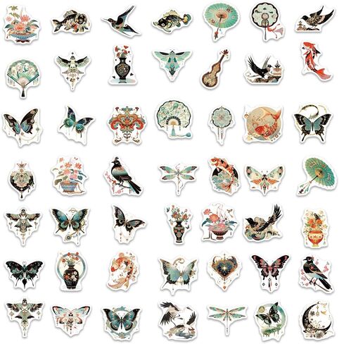 50Pcs Vintage Stickers for Water Bottle, Waterproof Vinyl Bird and Butterfly Sticker Decals for Laptop, Hydroflask, Cups, Suitcases, Skateboard, Phone, Notebooks, MacBook Anime Aesthetic Stickers in Kuwait