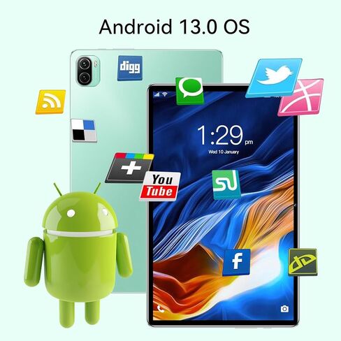 Echoamo Tablet 10 inch Android Tablets, Android 13 Tablet Octa-Core Processor 256GB Storage Tablet Computer, 8GB RAM, 24MP Camera, Long Battery Life 8000mAh (Green) in Kuwait