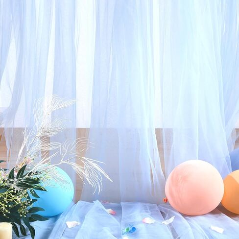 White Tulle Backdrop Curtain for Parties Wedding 10ft x 8ft Sheer Backdrop Curtains for Bridal Shower Birthday Party Baby Shower Ceiling Drapes Christmas Photo Decorations 2 Panels 5ft x 8ft in Kuwait