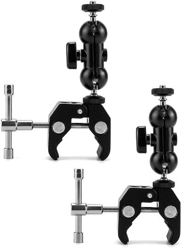 حامل كاميرا QWORK الفائق، مجموعتان من مشبك الكاميرا بمحول ذراع سحري برأس كروي مزدوج مع خيط 1/4 و3/8، حامل طاولة مكتب سياج للشاشة، مصابيح LED/فلاش، ميكروفون، كاميرا DSLR in Kuwait