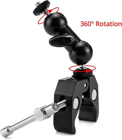 حامل كاميرا QWORK الفائق، مجموعتان من مشبك الكاميرا بمحول ذراع سحري برأس كروي مزدوج مع خيط 1/4 و3/8، حامل طاولة مكتب سياج للشاشة، مصابيح LED/فلاش، ميكروفون، كاميرا DSLR in Kuwait