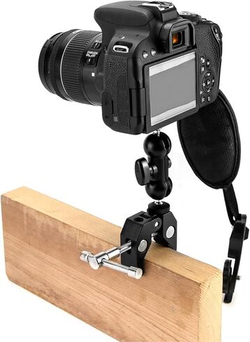 حامل كاميرا QWORK الفائق، مجموعتان من مشبك الكاميرا بمحول ذراع سحري برأس كروي مزدوج مع خيط 1/4 و3/8، حامل طاولة مكتب سياج للشاشة، مصابيح LED/فلاش، ميكروفون، كاميرا DSLR in Kuwait