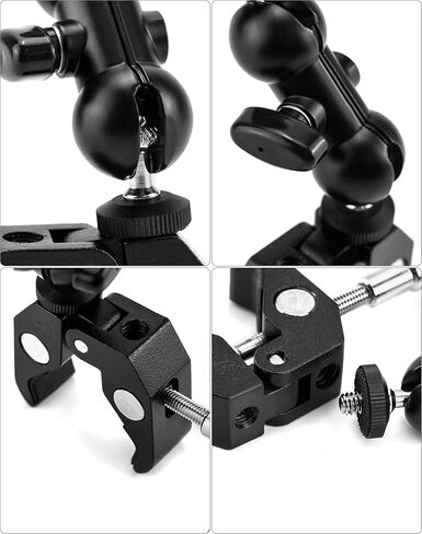 حامل كاميرا QWORK الفائق، مجموعتان من مشبك الكاميرا بمحول ذراع سحري برأس كروي مزدوج مع خيط 1/4 و3/8، حامل طاولة مكتب سياج للشاشة، مصابيح LED/فلاش، ميكروفون، كاميرا DSLR in Kuwait