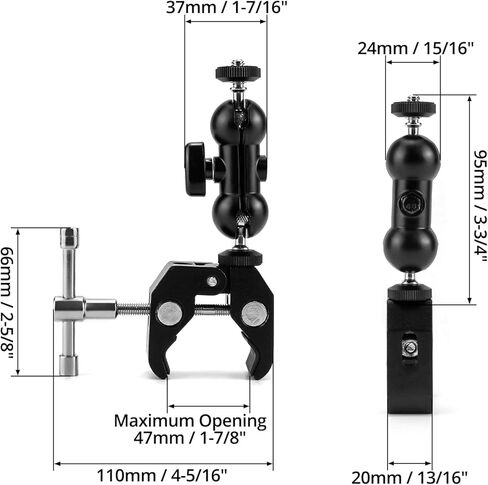 حامل كاميرا QWORK الفائق، مجموعتان من مشبك الكاميرا بمحول ذراع سحري برأس كروي مزدوج مع خيط 1/4 و3/8، حامل طاولة مكتب سياج للشاشة، مصابيح LED/فلاش، ميكروفون، كاميرا DSLR in Kuwait