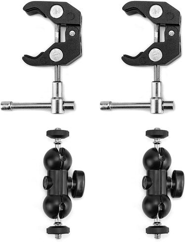 حامل كاميرا QWORK الفائق، مجموعتان من مشبك الكاميرا بمحول ذراع سحري برأس كروي مزدوج مع خيط 1/4 و3/8، حامل طاولة مكتب سياج للشاشة، مصابيح LED/فلاش، ميكروفون، كاميرا DSLR in Kuwait