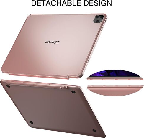 حافظة لوحة مفاتيح doqo لجهاز iPad Pro 2020 الجيل الرابع/2018-3rd Gen، لوحة مفاتيح بلوتوث بإضاءة خلفية 7 ألوان، حافظة لوحة مفاتيح بلوتوث قابلة للفصل (بلاستيك، ذهبي وردي) in Kuwait