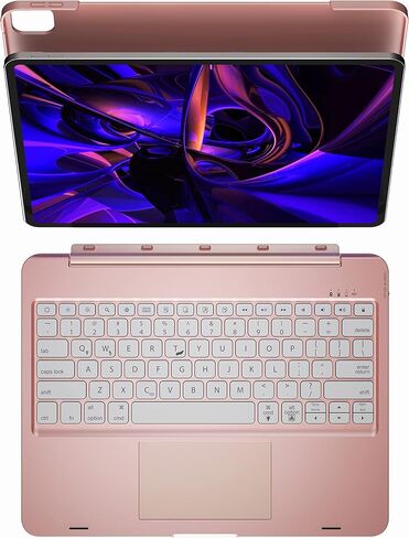 حافظة لوحة مفاتيح doqo لجهاز iPad Pro 2020 الجيل الرابع/2018-3rd Gen، لوحة مفاتيح بلوتوث بإضاءة خلفية 7 ألوان، حافظة لوحة مفاتيح بلوتوث قابلة للفصل (بلاستيك، ذهبي وردي) in Kuwait