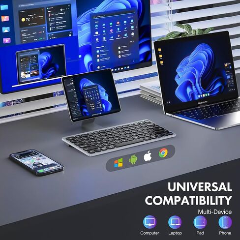 لوحة مفاتيح لاسلكية SMISEACOW Kwumsy KS01، اتصال لاسلكي مع بلوتوث و2.4 جيجا USB، مدخل هادئ وتصميم محمول، متوافق مع Windows/Mac OS/Android/iOS والعمل مع أجهزة متعددة in Kuwait