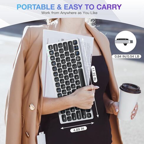 لوحة مفاتيح لاسلكية SMISEACOW Kwumsy KS01، اتصال لاسلكي مع بلوتوث و2.4 جيجا USB، مدخل هادئ وتصميم محمول، متوافق مع Windows/Mac OS/Android/iOS والعمل مع أجهزة متعددة in Kuwait