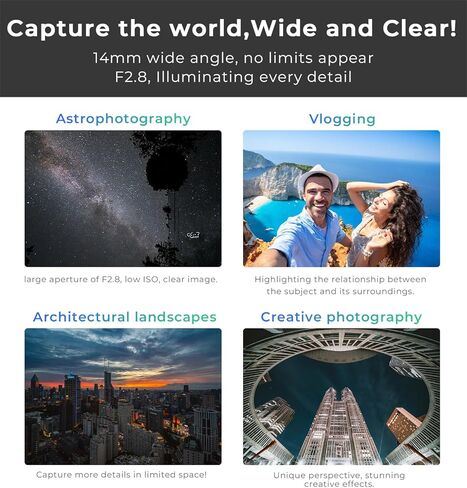 عدسة يدوية بزاوية عريضة للغاية مقاس 14 مم F2.8 II من Pergear، متوافقة مع كاميرات Canon ذات الإطار الكامل EOS-R بدون مرآة EOS R RP R5 R6 R7 in Kuwait