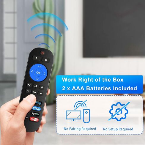 جهاز التحكم عن بعد للتلفزيون العالمي لتلفزيون Roku، لجهاز TCL Hisense Onn Sanyo Philips Sharp JVC Hitachi Element Roku TV Remote، جهاز التحكم عن بعد للتلفزيون مع Netflix Sling Hulu Vudu Starz Amazon HBONOW YouTube Buttons مع البطاريات in Kuwait