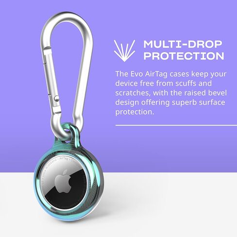 حافظة Tech21 Evo Shimmer AirTags مع حلقة تسلق. متوافق مع حزمة Apple AirTag المكونة من قطعتين. in Kuwait