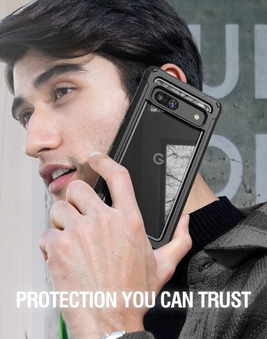حافظة سلسلة Poetic Guardian لهاتف Google Pixel 7A 5G، [تم اختبار السقوط بدرجة ميل 20 قدمًا] واقي شاشة مدمج يعمل مع معرف بصمة الإصبع، غطاء متين هجين مقاوم للصدمات لكامل الجسم، أزرق/شفاف in Kuwait