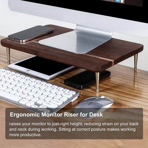CRAFT KITTIES Wood Riser Monitor Stand with USB Ports Computer Stand w/Slot for Tablet & Cellphone Computer Riser w/Big Storage, Dual Monitor Riser for PC, Computer, Laptop, Printer in Kuwait