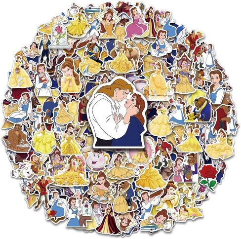 Axlksia 100Pcs Beauty and the Beast Stickers, Cute Stickers for Water Bottles, Laptop, Kindle, Computer, Cars, Reusable Vinyl Stickers and Decals for Teens Gift, Stickers for Kids, Stickers for Adults in Kuwait