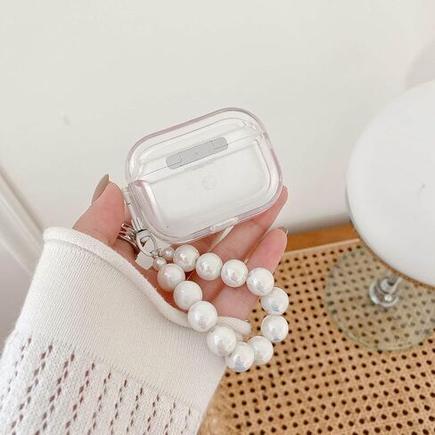 Ownest متوافق مع حافظة AirPods، حافظة شفافة لطيفة ثلاثية الأبعاد ملونة على شكل قلب الحب من مادة TPU الناعمة المقاومة للصدمات لامعة مع سلسلة مفاتيح لؤلؤية للنساء والفتيات لأجهزة Airpods 1&2-أبيض in Kuwait