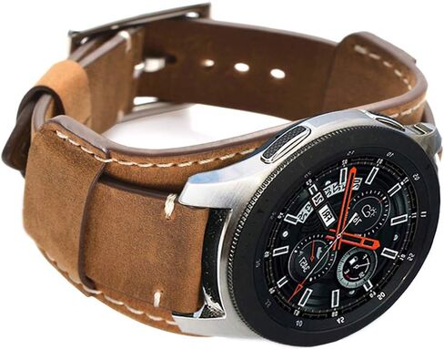 Compatible with Samsung Galaxy Watch 7/6/5/4/Watch 42mm/Watch 3 41mm/Active 40mm/Active 2/Gear S2 Classic/Sport /Fossil Q Gazer/Ticwatch 2/Garmin Vivoactive 3 Bands, 20mm Vintage Cuff Genuine Leather Band Strap for Men Women (Black) in Kuwait