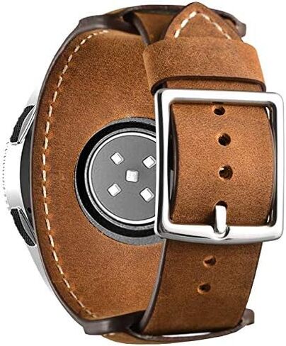 Compatible with Samsung Galaxy Watch 7/6/5/4/Watch 42mm/Watch 3 41mm/Active 40mm/Active 2/Gear S2 Classic/Sport /Fossil Q Gazer/Ticwatch 2/Garmin Vivoactive 3 Bands, 20mm Vintage Cuff Genuine Leather Band Strap for Men Women (Black) in Kuwait
