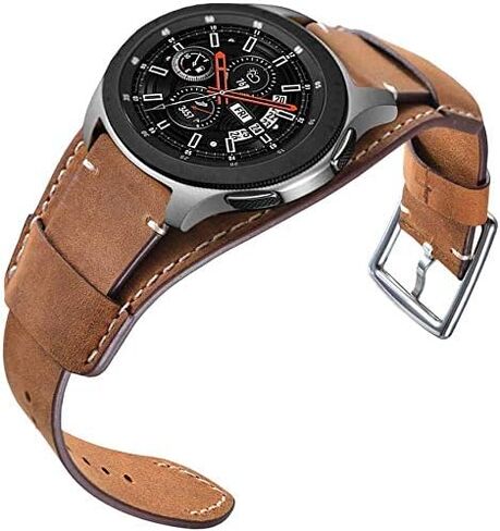 Compatible with Samsung Galaxy Watch 7/6/5/4/Watch 42mm/Watch 3 41mm/Active 40mm/Active 2/Gear S2 Classic/Sport /Fossil Q Gazer/Ticwatch 2/Garmin Vivoactive 3 Bands, 20mm Vintage Cuff Genuine Leather Band Strap for Men Women (Black) in Kuwait