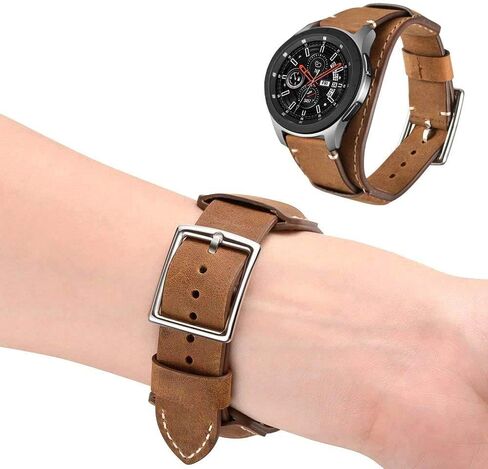 Compatible with Samsung Galaxy Watch 7/6/5/4/Watch 42mm/Watch 3 41mm/Active 40mm/Active 2/Gear S2 Classic/Sport /Fossil Q Gazer/Ticwatch 2/Garmin Vivoactive 3 Bands, 20mm Vintage Cuff Genuine Leather Band Strap for Men Women (Black) in Kuwait