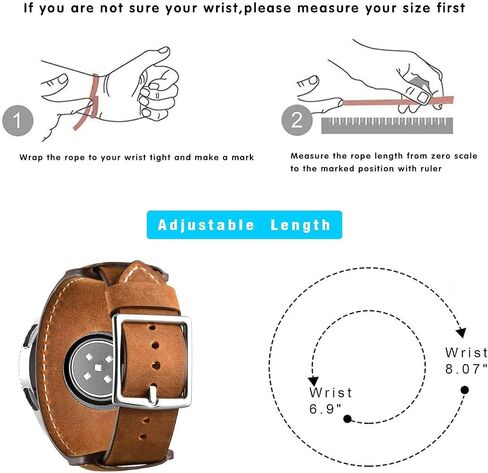 Compatible with Samsung Galaxy Watch 7/6/5/4/Watch 42mm/Watch 3 41mm/Active 40mm/Active 2/Gear S2 Classic/Sport /Fossil Q Gazer/Ticwatch 2/Garmin Vivoactive 3 Bands, 20mm Vintage Cuff Genuine Leather Band Strap for Men Women (Black) in Kuwait