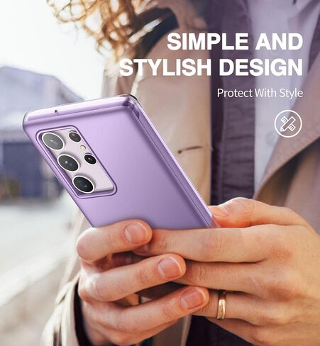 SURITCH for Samsung Galaxy S23 Ultra Case, [Built-in Screen Protector] [Dual-Layer Protection ] Full Protection Shockproof Rugged Bumper Phone Cover for Samsung S23 Ultra 6.8 Inch - Pure Purple in Kuwait