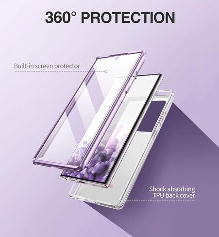 SURITCH for Samsung Galaxy S23 Ultra Case, [Built-in Screen Protector] [Dual-Layer Protection ] Full Protection Shockproof Rugged Bumper Phone Cover for Samsung S23 Ultra 6.8 Inch - Pure Purple in Kuwait