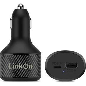 شاحن سيارة LinkOn 63 واط مع 45 واط USB-C PD3.0 PPS و18 واط USB-A QC3.0 متوافق مع MacBook Air Chromebook iPhone Xs/Max/XR/X/8 iPad Pro/Air 2/Mini، Samsung Galaxy S9/S10/ S20 بكسل نيكزس هواوي in Kuwait