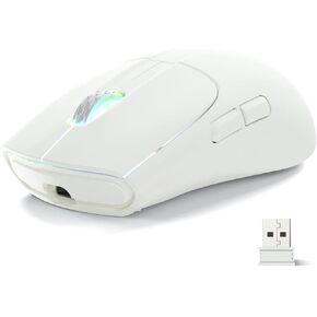 FELICON X5 ماوس ألعاب لاسلكي خفيف للغاية 49 جرام مع سلك ثلاثي الوضع من النوع C / بلوتوث / 2.4 جيجا هرتز USB مستقبل Chroma إضاءة خلفية مريحة قابلة لإعادة الشحن PixArt مستشعر بصري 4000 نقطة في البوصة لأجهزة الكمبيوتر Mac Gamer (أبيض) in Kuwait