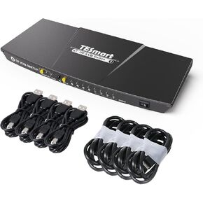 TESmart KVM Switch DisplayPort، صندوق 4 منافذ KVM، UHD 4K@60 هرتز RGB 4:4:4، محور USB 2.0، مفتاح التشغيل السريع، تبديل الأزرار، محول ماوس لوحة المفاتيح DP PC لـ 4 أجهزة كمبيوتر مشاركة شاشة واحدة مع كابلات بطول 5 أقدام in Kuwait