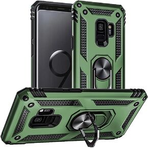 Aozuoton for Samsung Galaxy S9 Case, Galaxy S9 Case, [Military Grade 16ft. Drop Tested] Ring Shockproof Protective Phone Case for Samsung Galaxy S9,ArmyGreen