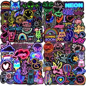 Water Bottle Stickers 200 Pcs Cool Neon Stickers, Sticker Pack for Kids Adults Teens, Waterproof Vinyl Stickers, Stickers for Laptop Skateboard Journal Notesbook Computer Phone Cup Guitar Luggage etc