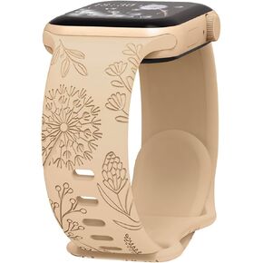 Yaber Floral Engraved Sport Bands Compatible with Apple Watch Band 40mm 41mm 38mm 42mm 44mm 45mm 49mm, Soft Silicone Embossed Cute Wildflowers Sport Laser Strap for iWatch Series 9 8 7 6 5 4 3 2 1 SE Ultra 2 Ultra Women Men