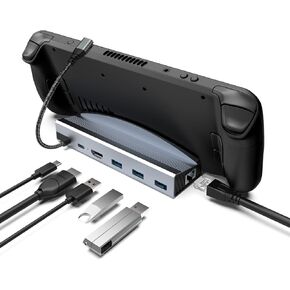 محطة إرساء ARyee لسطح البخار، قاعدة شحن 6 في 1 مع HDMI 2.0 4K@60 هرتز، جيجابت إيثرنت، 3USB-A 3.0 منفذ شحن كامل السرعة USB-C لسطح البخار الصمام in Kuwait