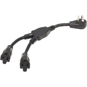 Tripp Lite Power Cable Y-Splitter Right-Angle Extension Cord, Connect Two Devices to One Outlet, Standard 5-15P to 5-15R, 15A 120V, 1 Foot / 0.3M, Life Limited Manufactuer's Warranty (P024-001-15D-2)