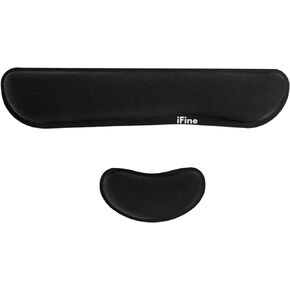 iFine Upgrade Enlarged Memory Foam Set Keyboard Ergonomic Mouse Wrist Rest Pad and gel Cushion Support for Computer, Laptop, School, Office or Home, Gaming- For Stress-free Typing with Coaster (Black)