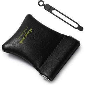 ONEJIE Headphone Carrying Case Portable Wired Earphone Organizer Leather Data Cable Storage Bag Mini Key Box, Black in Kuwait