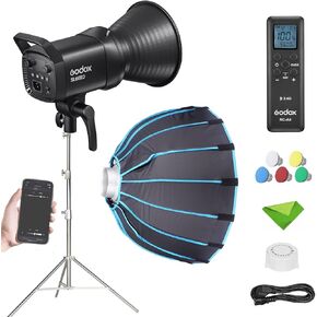 Godox SL60 SL60IID w/60cm Softbox+2.8m Light Stand، 70W Led Video Light 8FX Effects CRI≥96 TLCI≥97 2.4 جيجا هرتز تحكم لاسلكي / بلوتوث للتصوير السينمائي، البث، يوتيوب، الزفاف، التصوير الفوتوغرافي in Kuwait